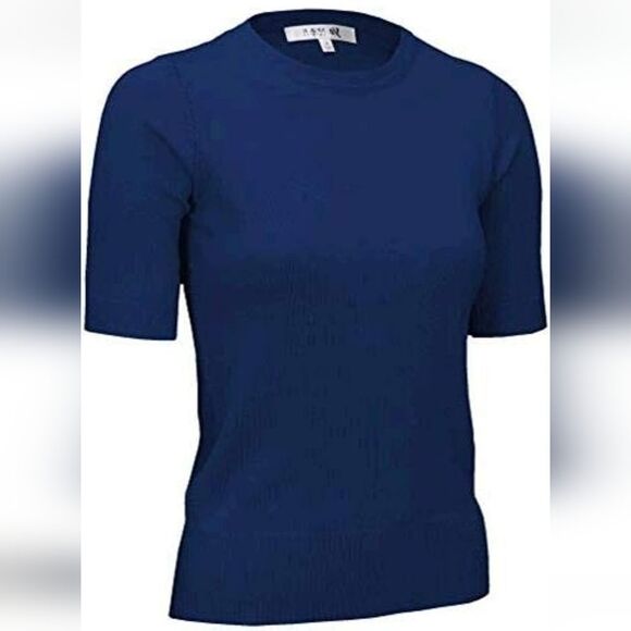 🔥NWT Blue Retro Style Short Sleeve Sweater XLarge - Picture 1 of 10